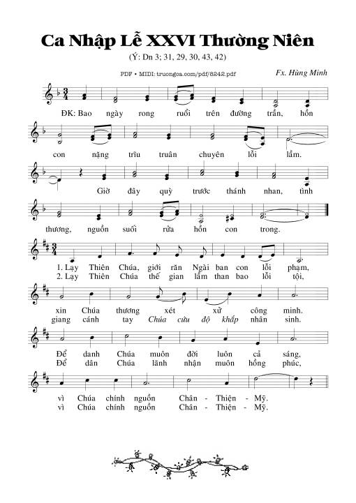Sheet nhạc PDF bài Ca Nhập Lễ 26 Thường Niên (dn. 3)