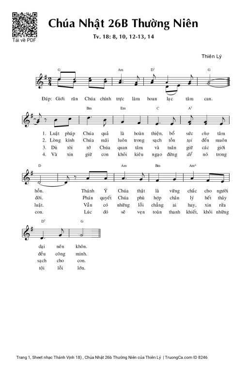Sheet nhạc PDF bài Thánh Vịnh 18) , Chúa Nhật 26b Thường Niên