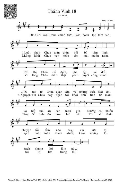 Sheet nhạc PDF bài Thánh Vịnh 18) , Chúa Nhật 26b Thường Niên