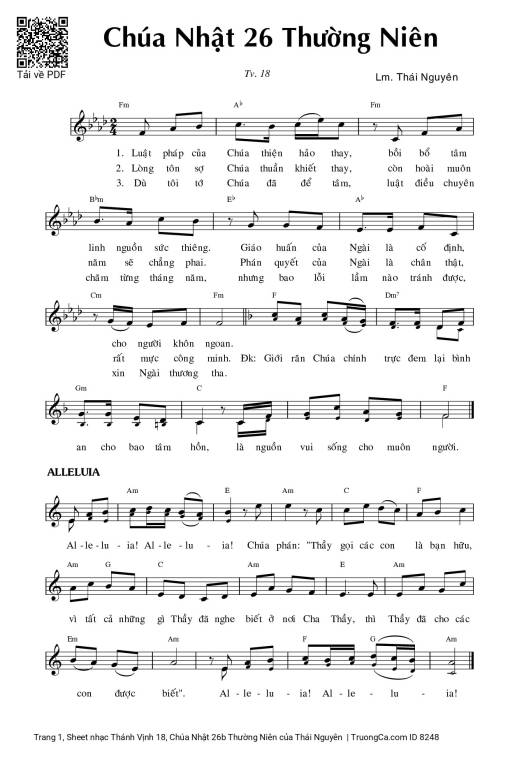 Sheet nhạc PDF bài Thánh Vịnh 18, Chúa Nhật 26b Thường Niên