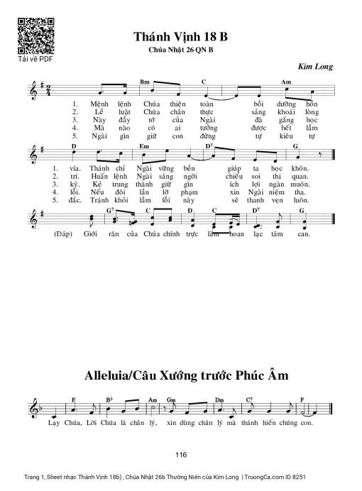 Sheet nhạc PDF bài Thánh Vịnh 18b) , Chúa Nhật 26b Thường Niên