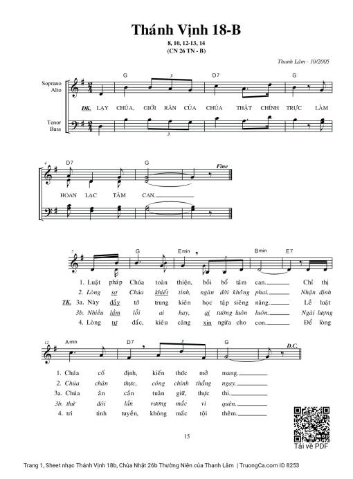 Sheet nhạc PDF bài Thánh Vịnh 18b, Chúa Nhật 26b Thường Niên
