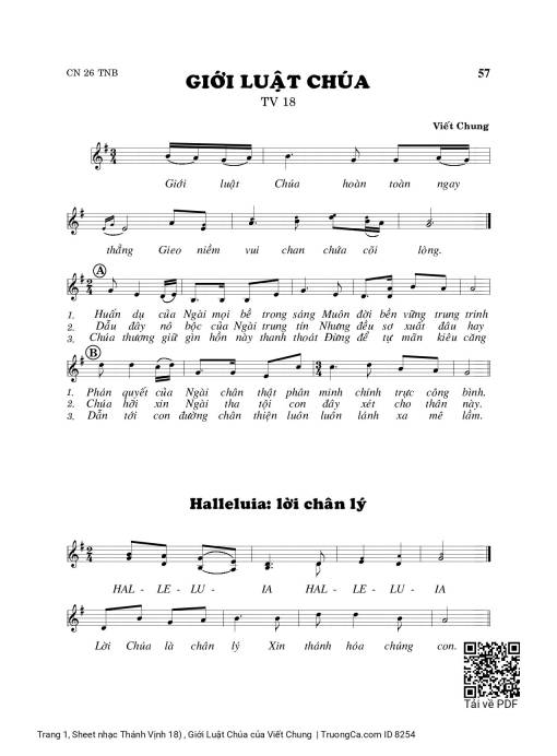 Sheet nhạc PDF bài Thánh Vịnh 18) , Giới Luật Chúa