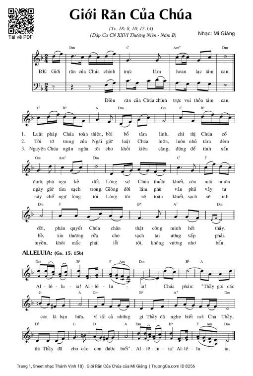 Sheet nhạc PDF bài Thánh Vịnh 18) , Giới Răn Của Chúa