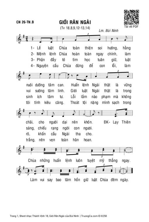 Sheet nhạc PDF bài Thánh Vịnh 18, Giới Răn Ngài