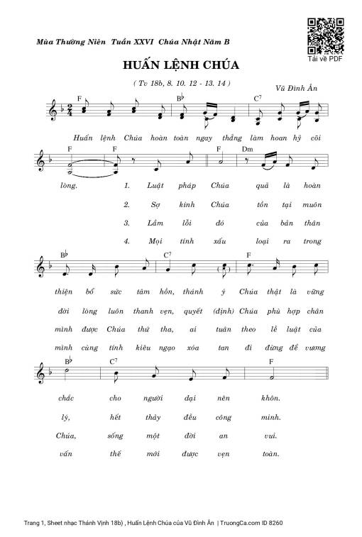 Sheet nhạc PDF bài Thánh Vịnh 18b) , Huấn Lệnh Chúa