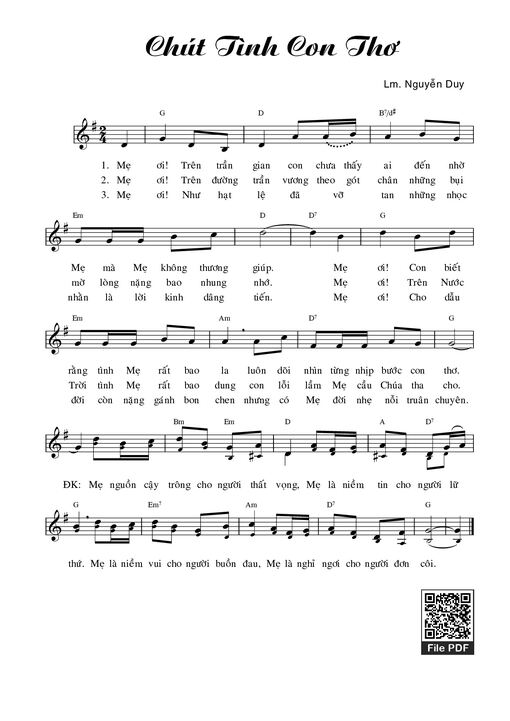 Sheet nhạc PDF bài Chút Tình Con Thơ