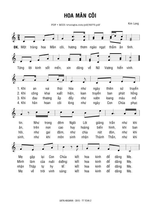 Sheet nhạc PDF bài Hoa Mân Côi - Kim Long