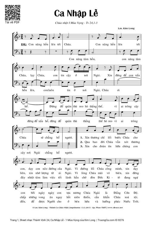 Sheet nhạc PDF bài Thánh Vịnh 24, Ca Nhập Lễ - 1 Mùa Vọng