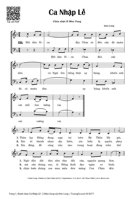 Sheet nhạc PDF bài Ca Nhập Lễ - 2 Mùa Vọng