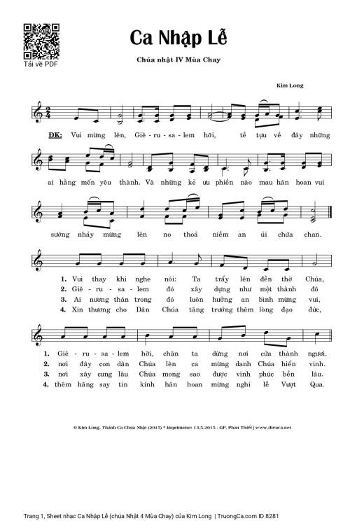 Sheet nhạc PDF bài Ca Nhập Lễ (chúa Nhật 4 Mùa Chay)