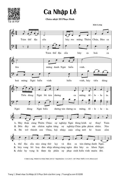 Sheet nhạc PDF bài Ca Nhập Lễ 3 Phục Sinh