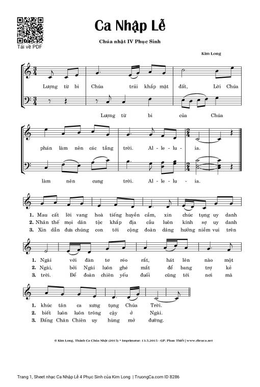 Sheet nhạc PDF bài Ca Nhập Lễ 4 Phục Sinh
