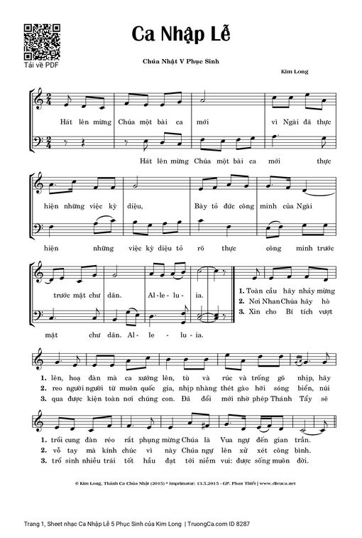 Sheet nhạc PDF bài Ca Nhập Lễ 5 Phục Sinh