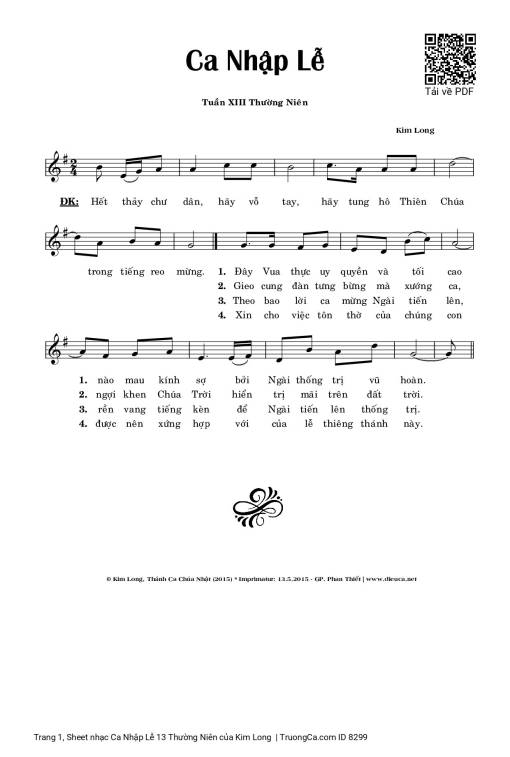 Sheet nhạc PDF bài Ca Nhập Lễ 13 Thường Niên