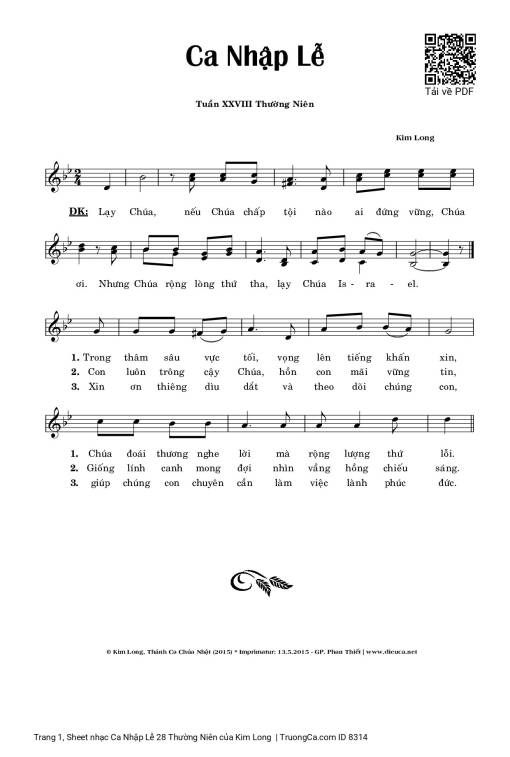 Sheet nhạc PDF bài Ca Nhập Lễ 28 Thường Niên