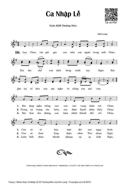 Sheet nhạc PDF bài Ca Nhập Lễ 29 Thường Niên