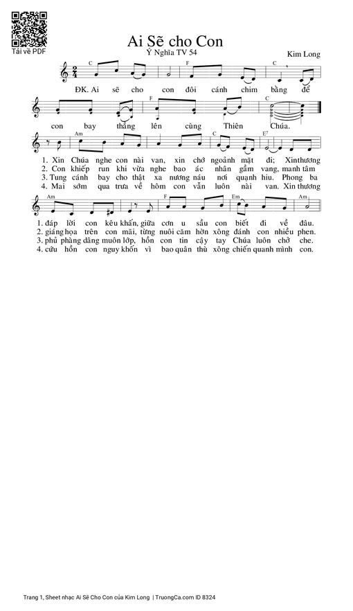Sheet nhạc PDF bài Ai Sẽ Cho Con