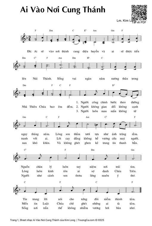Sheet nhạc PDF bài Ai Vào Nơi Cung Thánh