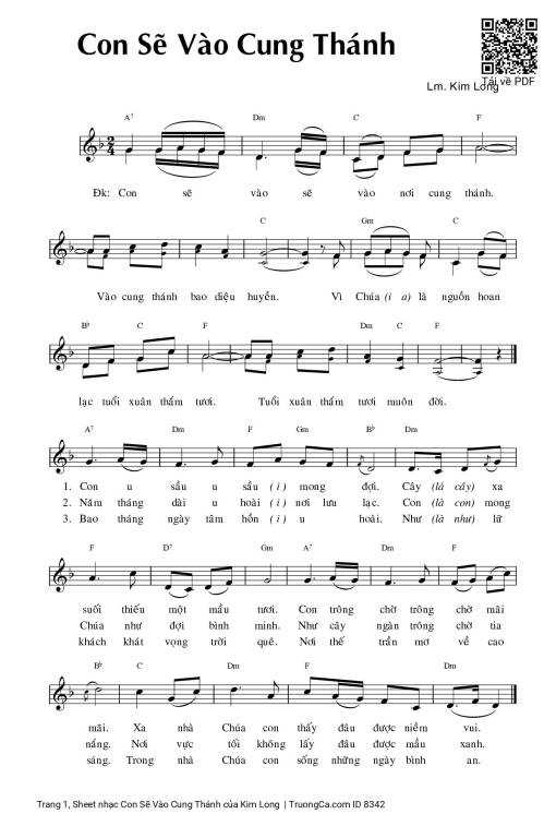 Sheet nhạc PDF bài Con Sẽ Vào Cung Thánh