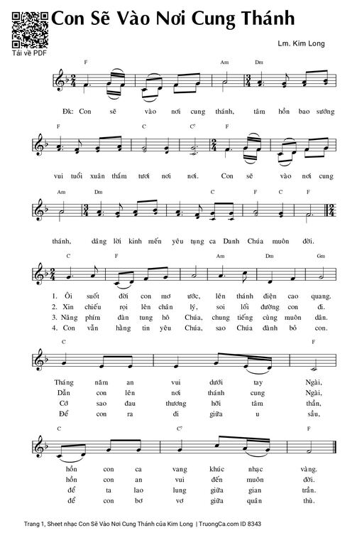 Sheet nhạc PDF bài Con Sẽ Vào Nơi Cung Thánh