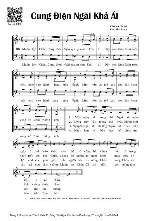 Sheet nhạc PDF bài Thánh Vịnh 83, Cung điện Ngài Khả ái