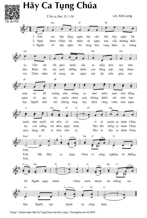 Sheet nhạc PDF bài Hãy Ca Tụng Chúa