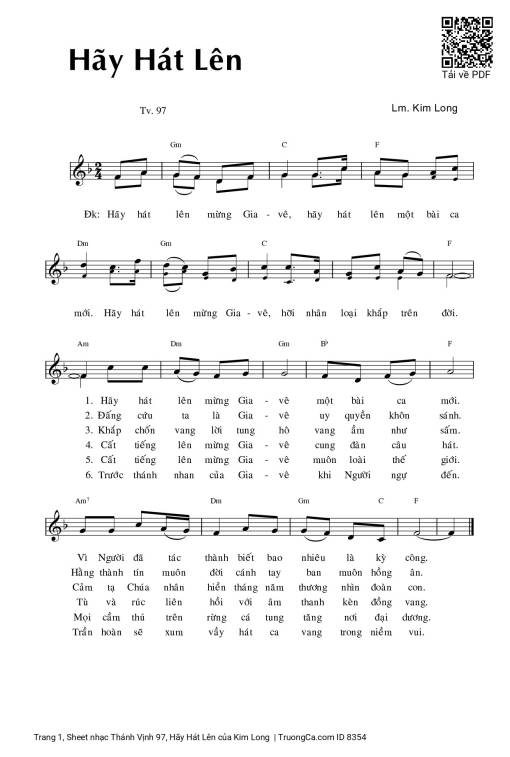 Sheet nhạc PDF bài Thánh Vịnh 97, Hãy Hát Lên