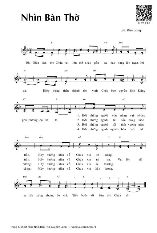 Sheet nhạc PDF bài Nhìn Bàn Thờ