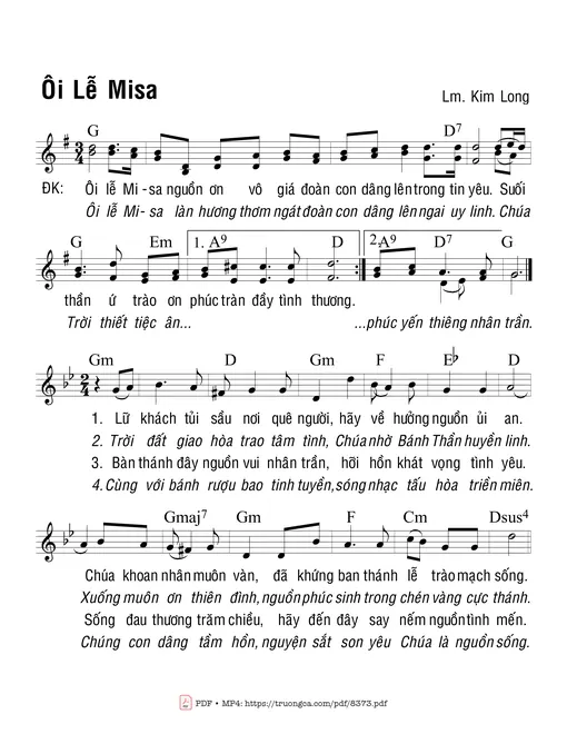 Sheet nhạc PDF bài Ôi Lễ Misa - Lm. Kim Long