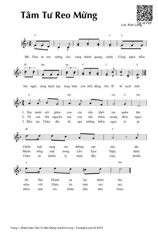 Sheet nhạc PDF bài Tâm Tư Reo Mừng