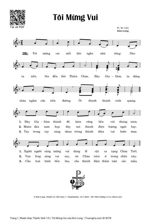 Sheet nhạc PDF bài Thánh Vịnh 121, Tôi Mừng Vui
