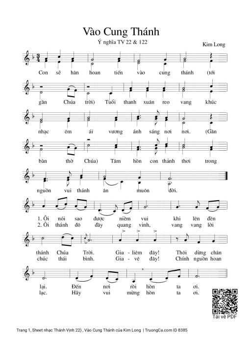 Sheet nhạc PDF bài Thánh Vịnh 22) , Vào Cung Thánh