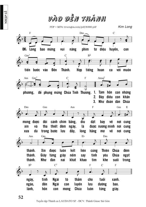Sheet nhạc PDF bài Vào đền Thánh