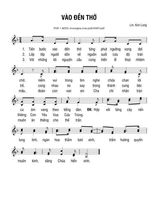 Sheet nhạc PDF bài Vào đền Thờ