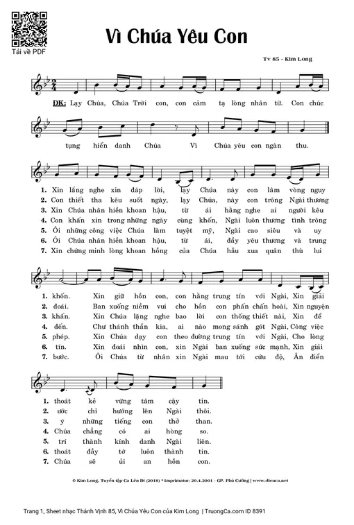 Thánh Vịnh 85, Vì Chúa Yêu Con