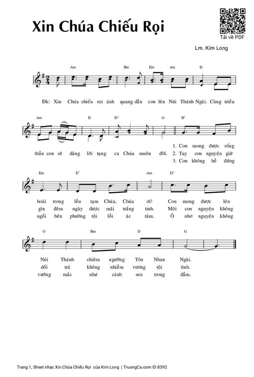 Sheet nhạc PDF bài Xin Chúa Chiếu Rọi 