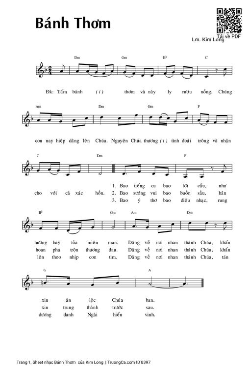 Sheet nhạc PDF bài Bánh Thơm  - Kim Long