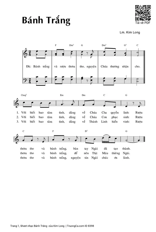 Sheet nhạc PDF bài Bánh Trắng  - Kim Long