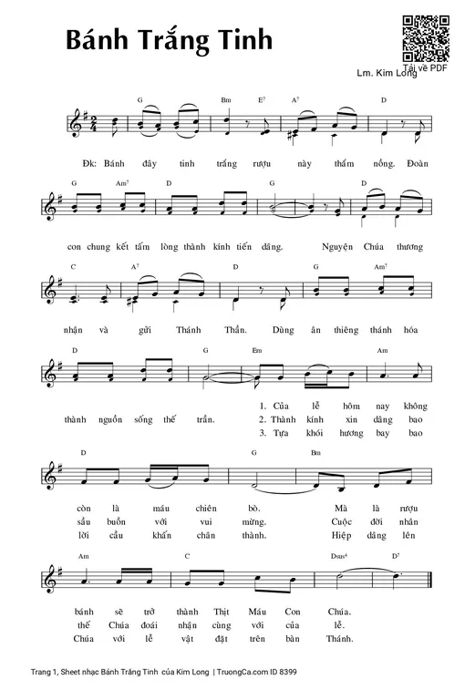 Sheet nhạc PDF bài Bánh Trắng Tinh 