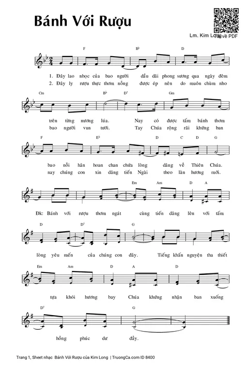 Sheet nhạc PDF bài  Bánh Với Rượu