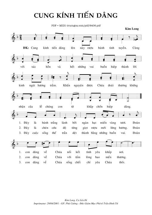 Sheet nhạc PDF bài Cung Kính Tiến Dâng