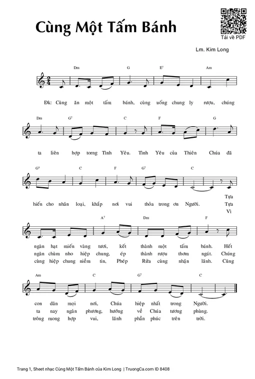 Sheet nhạc PDF bài Cùng Một Tấm Bánh
