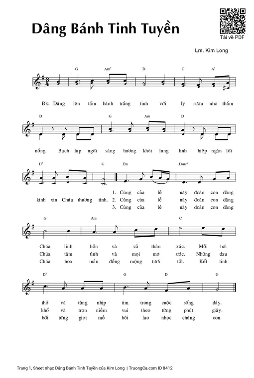 Sheet nhạc PDF bài Dâng Bánh Tinh Tuyền