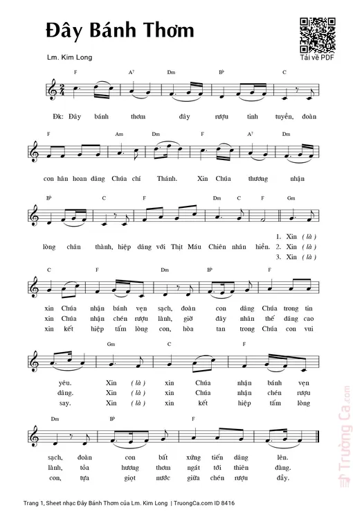 Sheet nhạc PDF bài Đây Bánh Thơm
