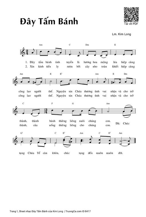Sheet nhạc PDF bài Đây Tấm Bánh