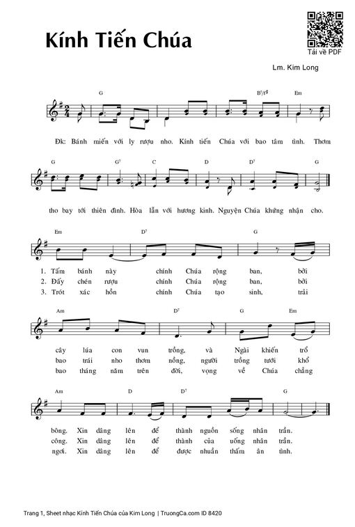 Sheet nhạc PDF bài Kính Tiến Chúa
