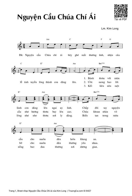 Sheet nhạc PDF bài Nguyện Cầu Chúa Chí ái