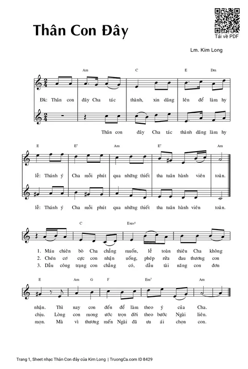 Sheet nhạc PDF bài Thân Con đây