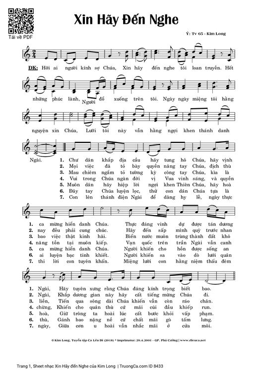 Sheet nhạc PDF bài Xin Hãy đến Nghe